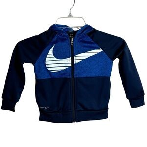 Nike baby toddler jumper cardigan, size 2T blue zip up hoodie dry fit thermal